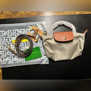 Gray Longchamp Pliage Pouch With Handle